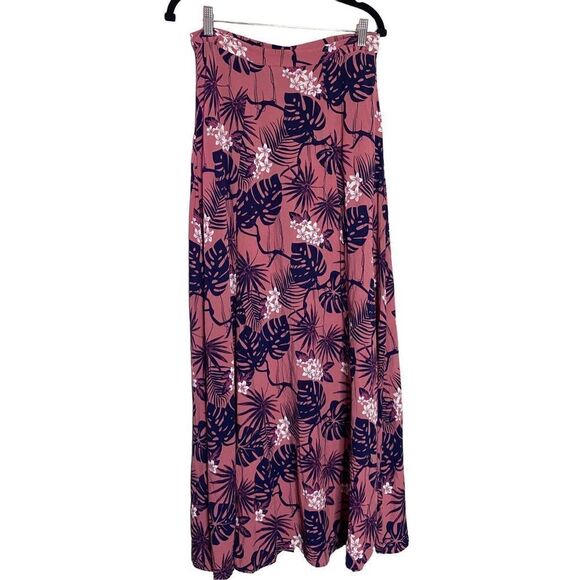ModCloth X Collectif Button Front Maxi Skirt Blush with Navy Print - Picture 2 of 8